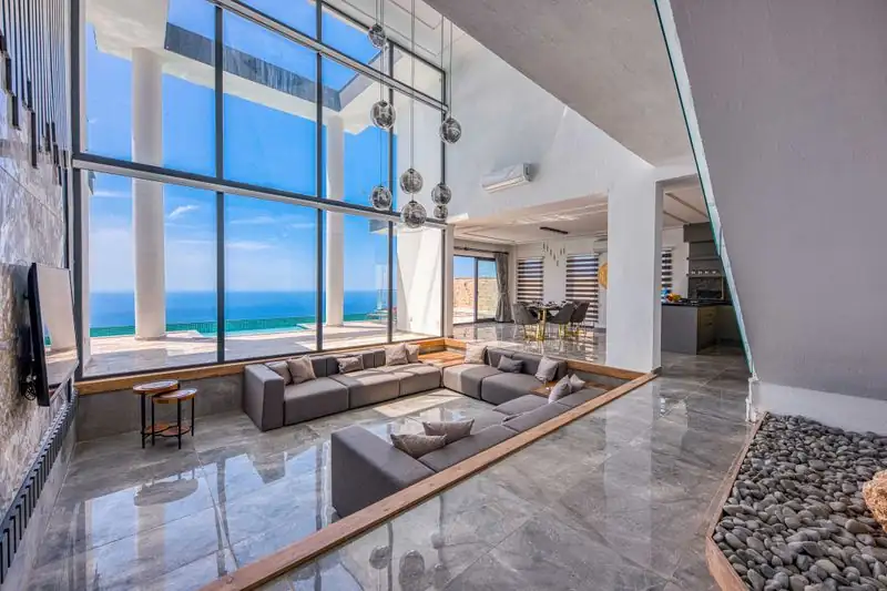 Modern open-plan lounge with elegant furnishings