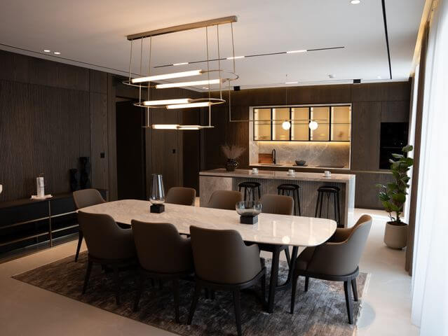 Modern open-plan dining room and kitchen
