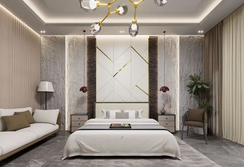 Spacious bedroom with contemporary design